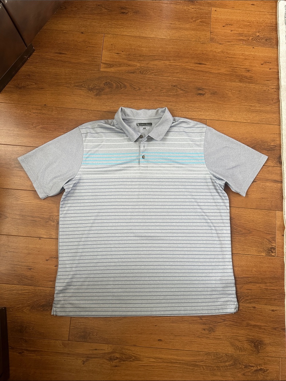 Pebble Beach Light Gray Polo with Light Blue Chest Stripe